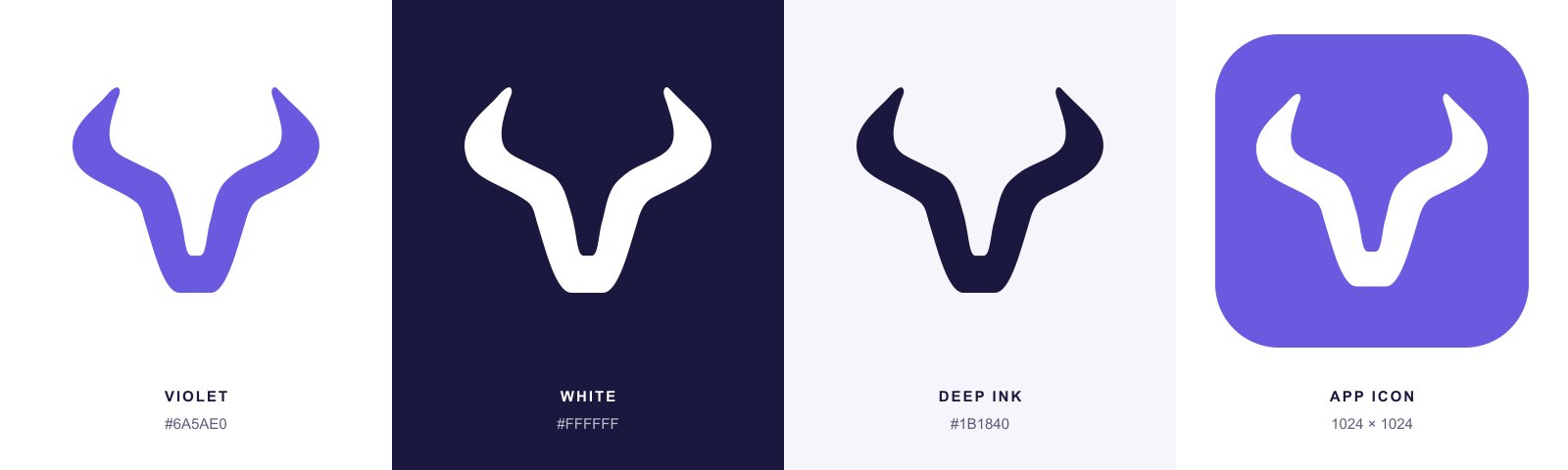 The chosen Bullish mark in violet, white and ink