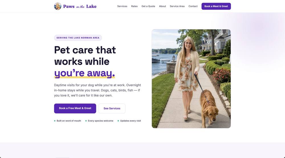 Paws on the Lake website